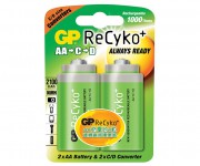 GP ReCyko+ AA 2粒 加C/D 電池轉換器